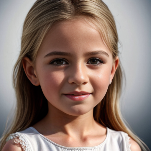 Turkish little girl, at age 9, blonde hair, white dress