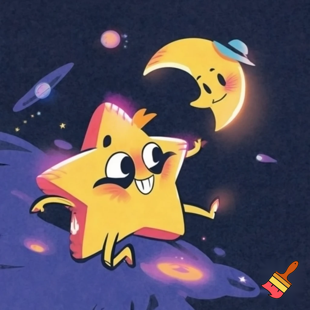 Star and the moon funky cartoon style 