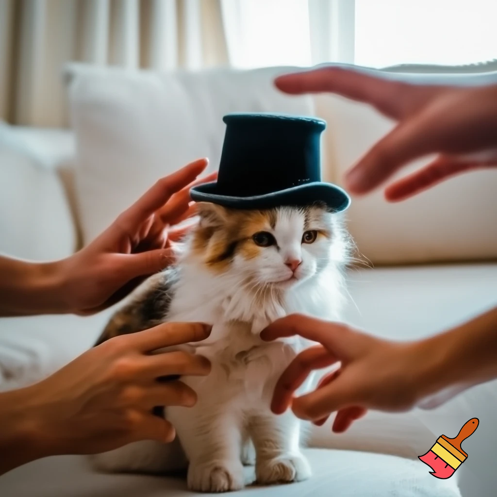 cat in a hat but the people want to touch it