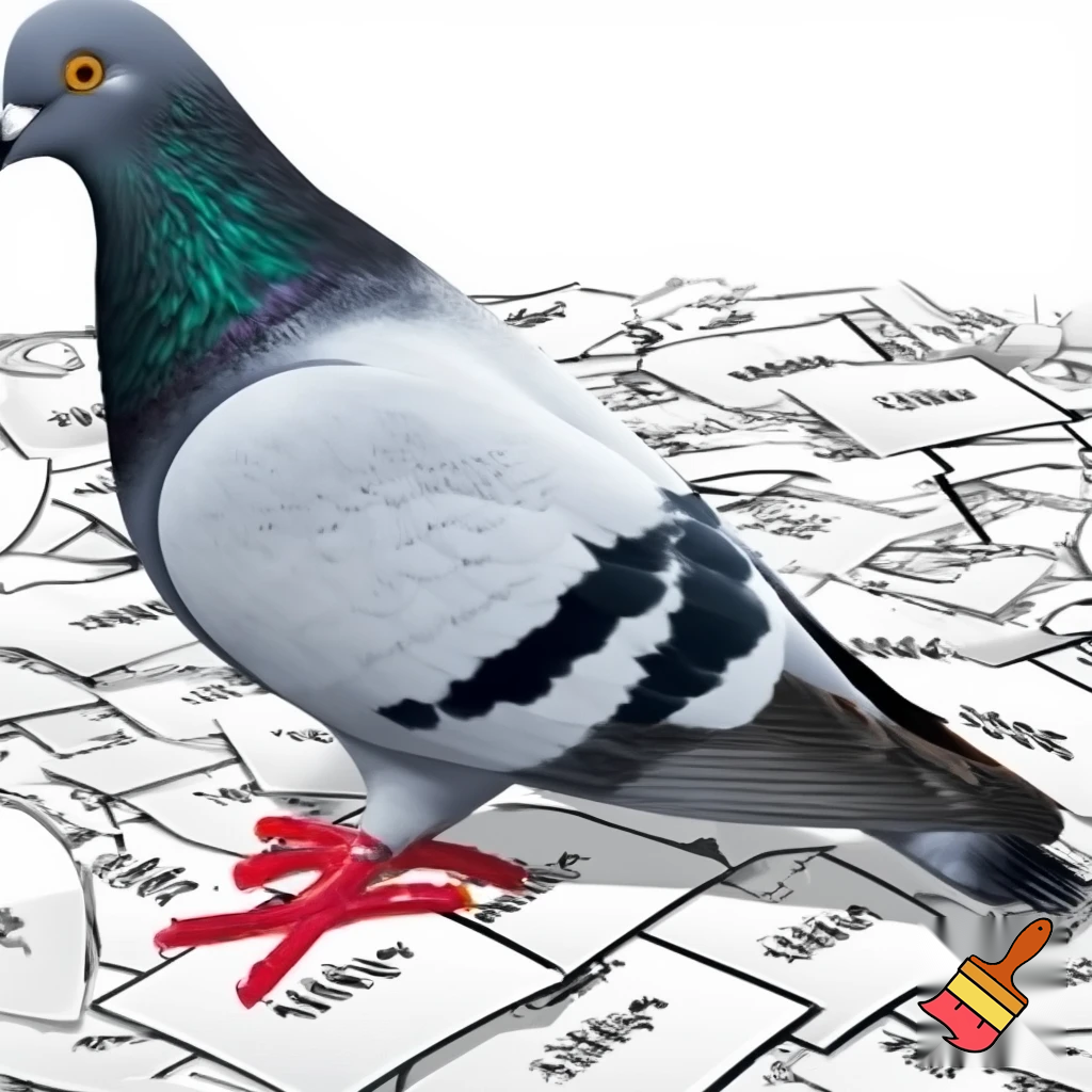 A pigeon on top of a pile of papers with the words "Income Tax" written on them