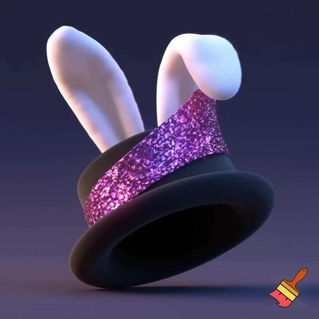 Black top hat with bunny ears velvet white and purple purple and white headband fabric and velvet glitter, purple and pink