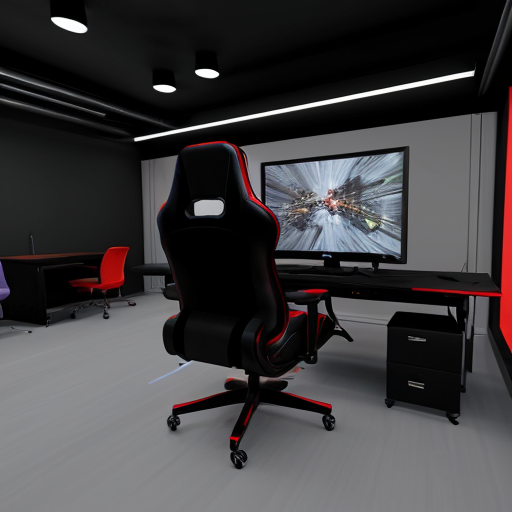 Create a background for the intended streamer. The streamer's chair should face the computers, and the space should be dark to create a tense atmosphere.
