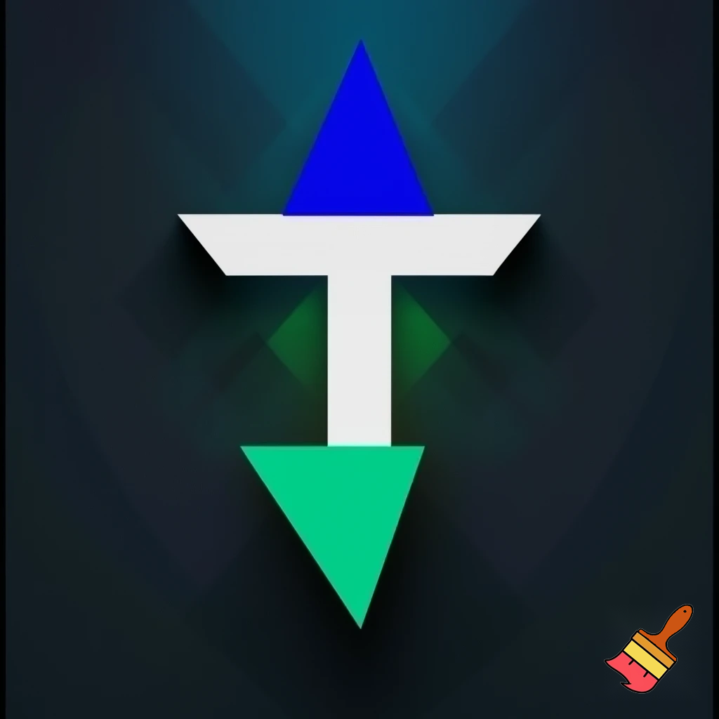 a greek cross with a blue triangle on the top pointing down, and a green triangle on the bottom pointing up