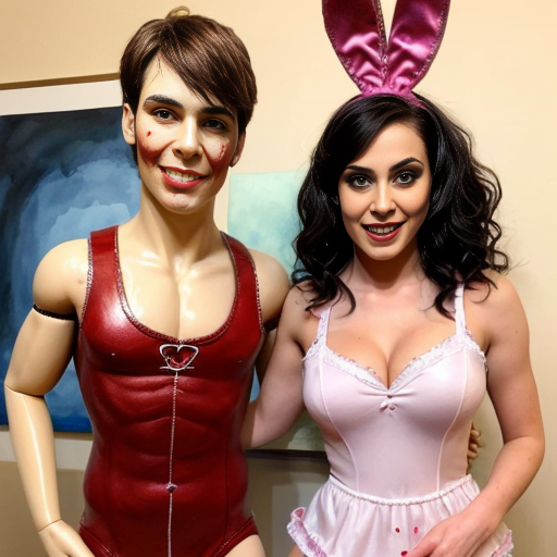 Show me what would happen if a boyfriend and girlfriend "Friday night funkin" were captured by female animatronics fnaf 2 , who then decided to make the boyfriend a girl (change his gender and appearance) and put the girl (boyfriend gender) in a cute sexy bunny animatronic costume, and the wife girlfriend in a female animatronic cat costume. Both died in agony. ( Blood ) How would the spirit of the girl (boyfriend gender) and his wife (girlfriend) react afterward?