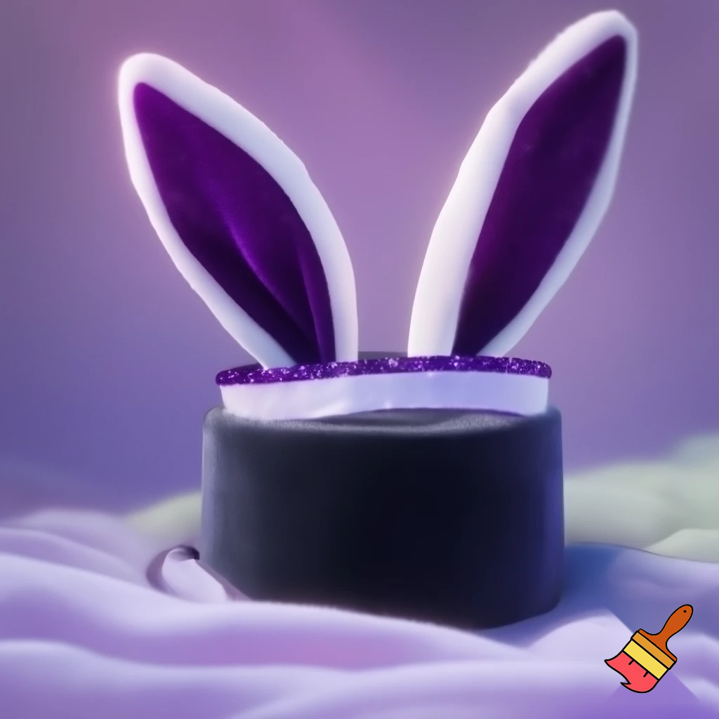 Black top hat with bunny ears velvet white and purple purple and white headband fabric and velvet glitter, purple and pink special present true special and delicate velvet white purple Easter bunny is bunny top hat velvet?