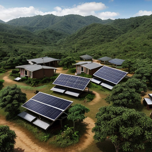 rain forest village with solar panels 