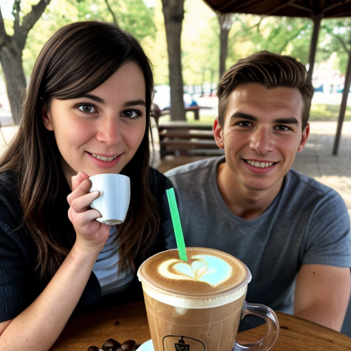 Goretzka drink coffee and Vanessa drink coffee at the park 
