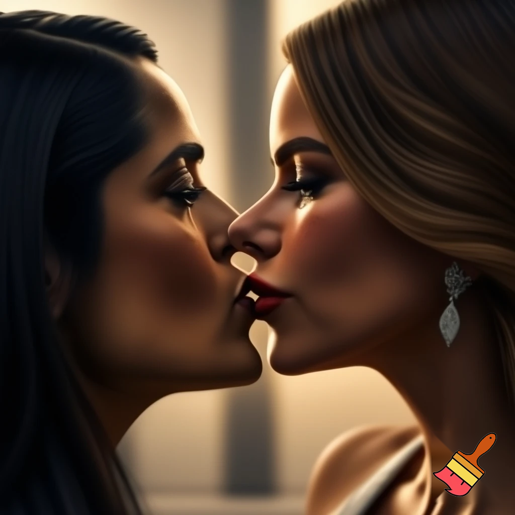 Salma Hayek and Sofia Vergara kissing each other