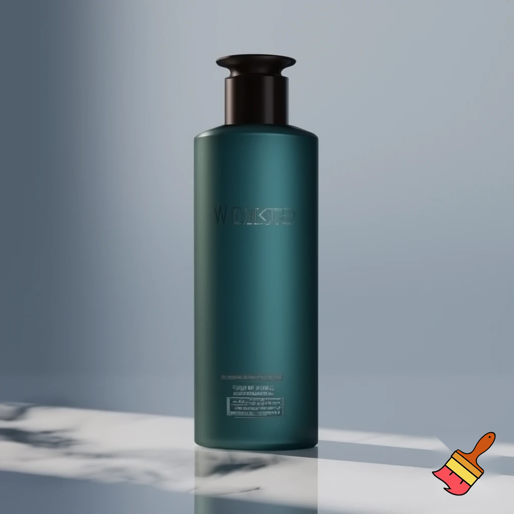 “Ultra-realistic product photoshoot of a premium Morrayne Anti-Dandruff Shampoo bottle. Minimalist, luxury aesthetic similar to brands like Aesop and Minimalist. Sleek cylindrical bottle, matte finish, frosted amber or deep teal color. High-quality printed label with clean typography, modern layout, bold MORRAYNE wordmark, subtle silver detailing. Label includes ‘Anti-Dandruff Shampoo’, Piroctone Olamine + Climbazole actives, dermatologically tested badge. Soft studio lighting, 3D render, sharp focus, no clutter, premium skincare vibe, reflections on surface, product standing on a marble or soft gradient background