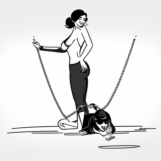 Sexy animai girl who is licking a man who is chained to the ground and she is on top of him. She looks really exited 