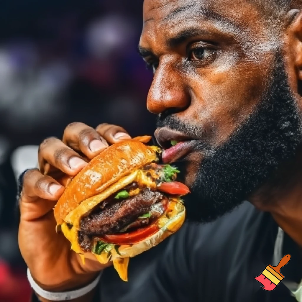 a very good looking cheeseburger eaten by LaBron James.