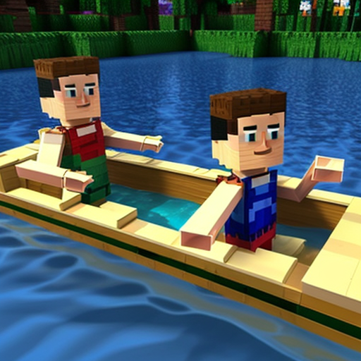 Swimming carton mincraft in the bateau

