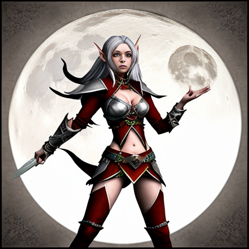 female warrior elf with silver and moon like persona