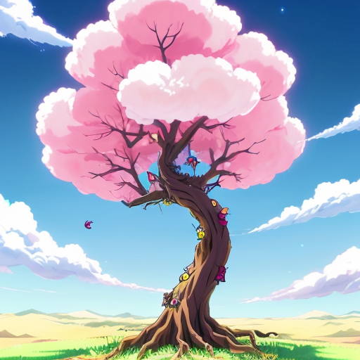 A tree with arms and legs covered in cotton candy 