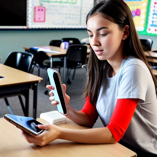 Goretzka play game on apple phone and Vanessa play game on apple phone at the classroom 