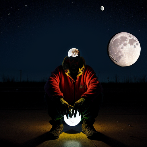 Homeless monster man with glowing moon for head