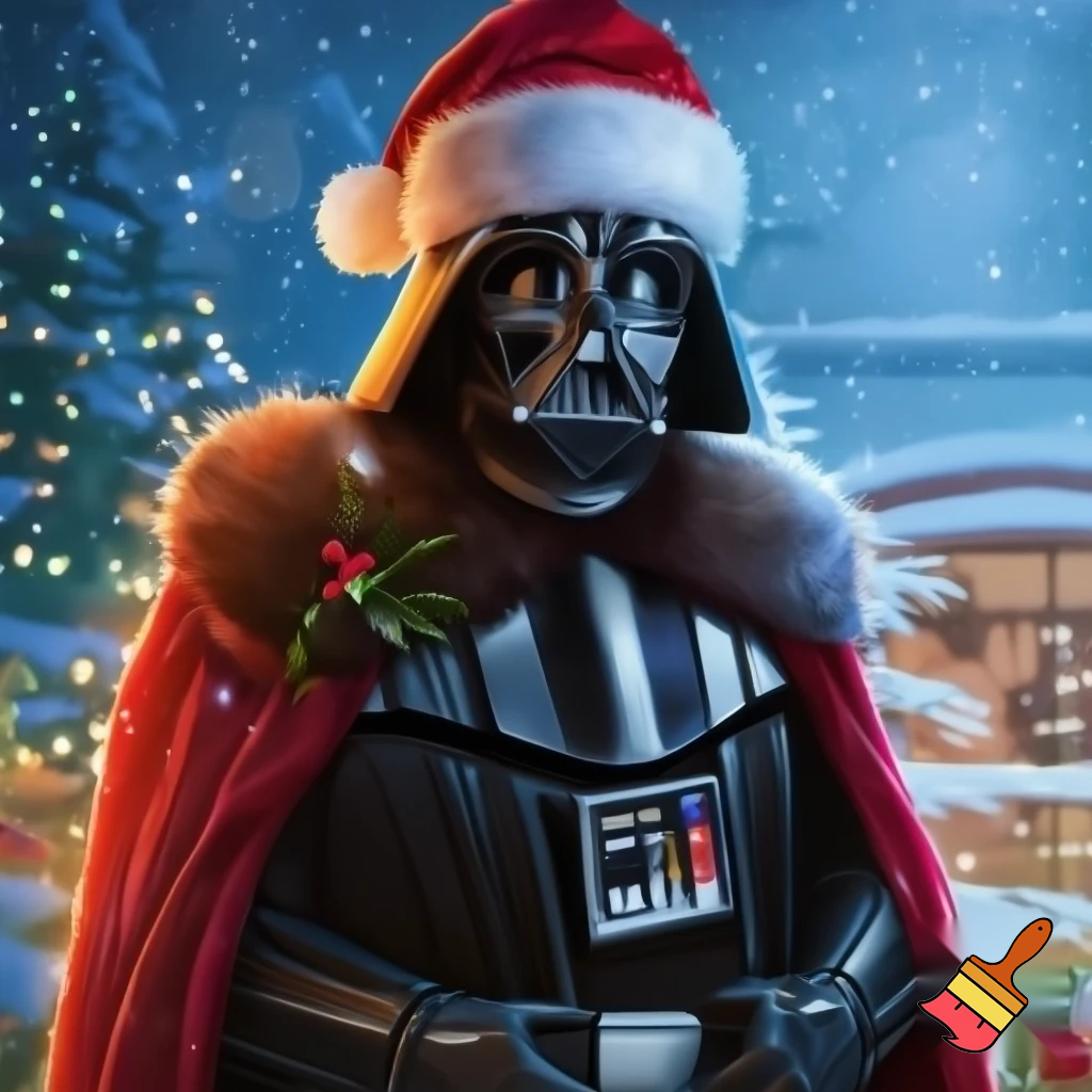 darth Vader with a Christmas oufit

