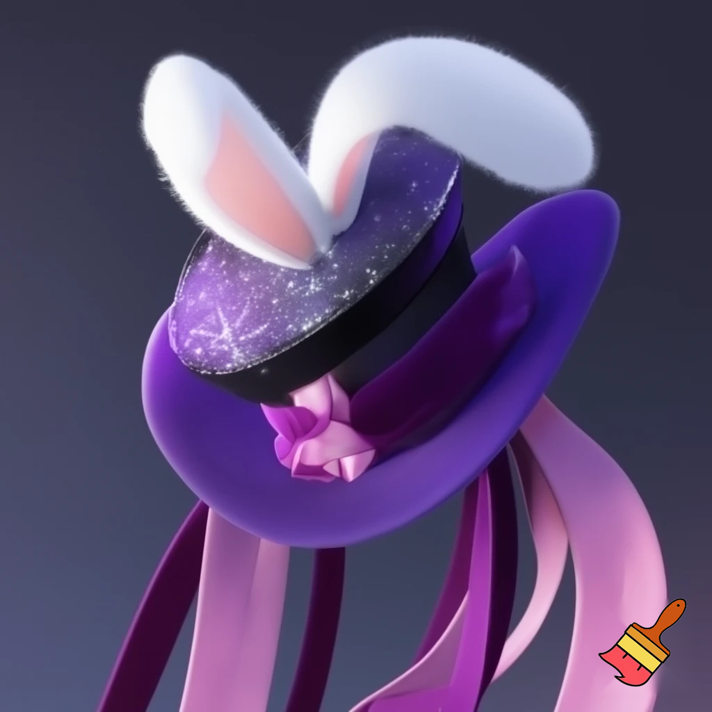 Black top hat with bunny ears velvet white and purple purple and white headband fabric and velvet glitter, purple and pink special present true special and delicate velvet