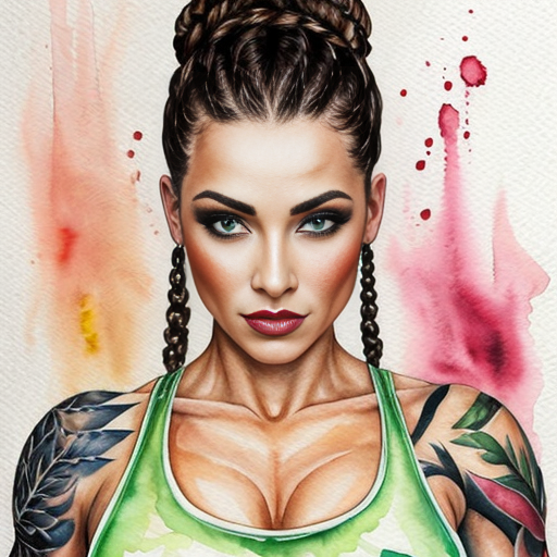 Muscle women  dark red cornrows dark green eyes tattoos