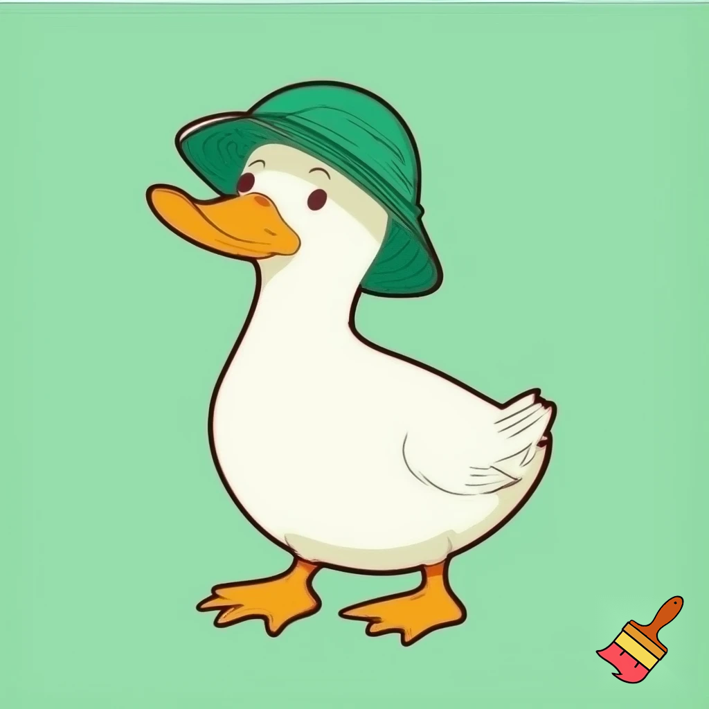pato, feliz, desenho estilo anime, cor verde, roupa de pescador
