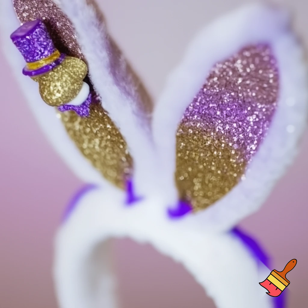 Easter bunny headband, top hat, purple and white with glitter gold purple glitter