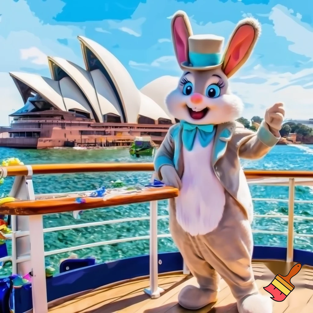 Easter bunny mascot Disneyland costume with the top hat Australia Disney cruise ship