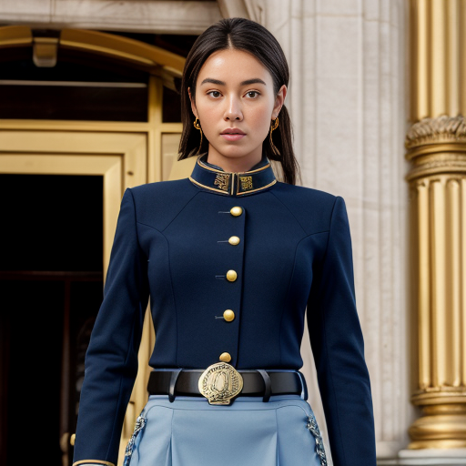 Hofrat in Hofuniform: Marineblauer einreihiger uniformrock mit 4 knöpfen, hellblaues hemd, dunkelblaue krawatte, dunkelblaue hose mit goldener doppelpaspel, schwarzer gürtel mit goldenem koppelschloss, pistole im Holster auf der linken seite, königsblaue kragenspiegel mit goldner lapisch-stickerei, Schirmmütze mit schwarzen schild mit goldenen Verzierungen, und dunkebllauem deckel