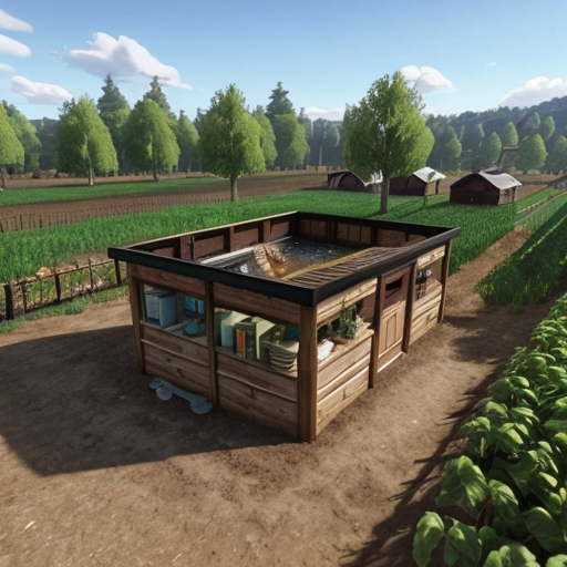 Build a simple sky base in Bloxd.io floating high above the clouds. The base should be medium-sized with a flat wooden platform and fences around the edges for safety.

Include:
– A small cozy wooden house with glass windows, a door, a bed, crafting area, and torches for lighting.
– A neat garden area with rows of crops, a few trees, and a small water source for farming.
– A compact shop with a counter, item display shelves, chests for storage, and a clear sign that says “Shop.”
