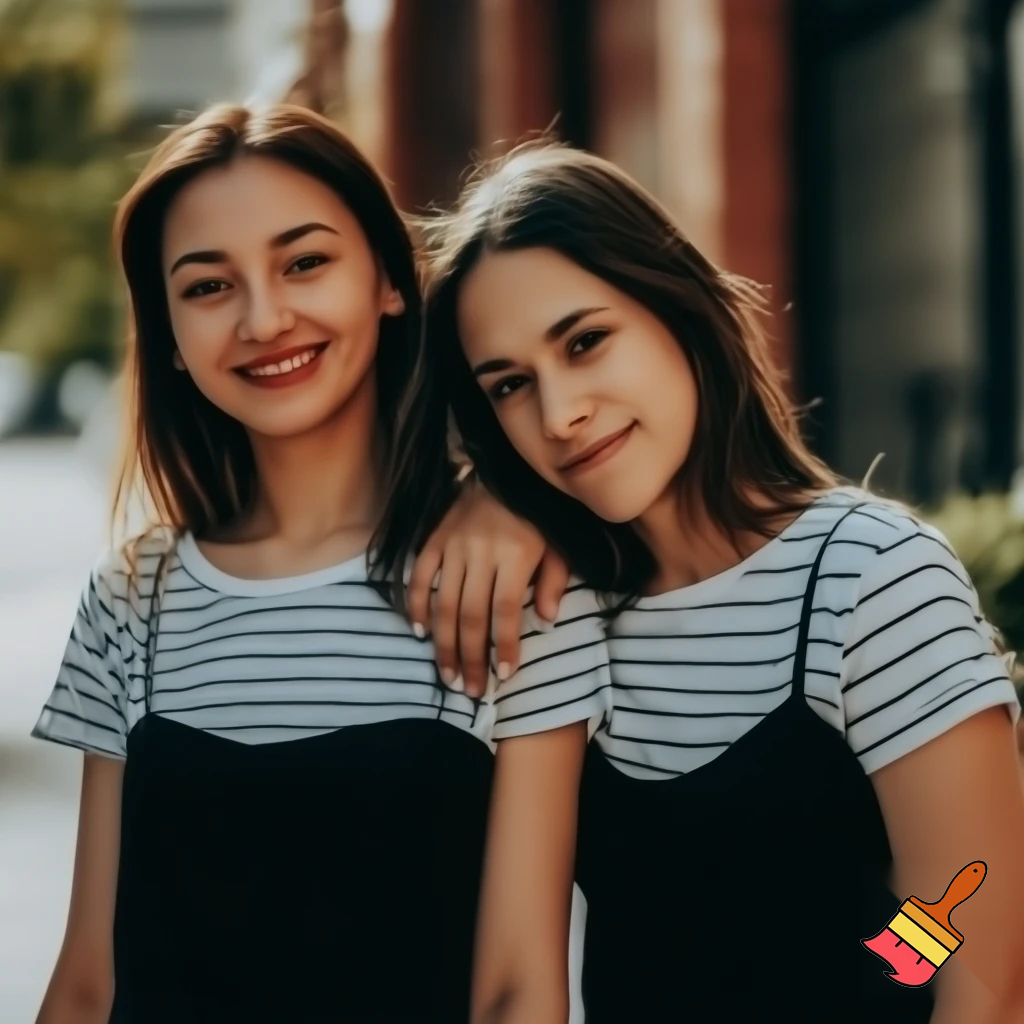 Genera una foto di due giovani donne di 20 anni in camicia bianca scollata e minigonna nera
