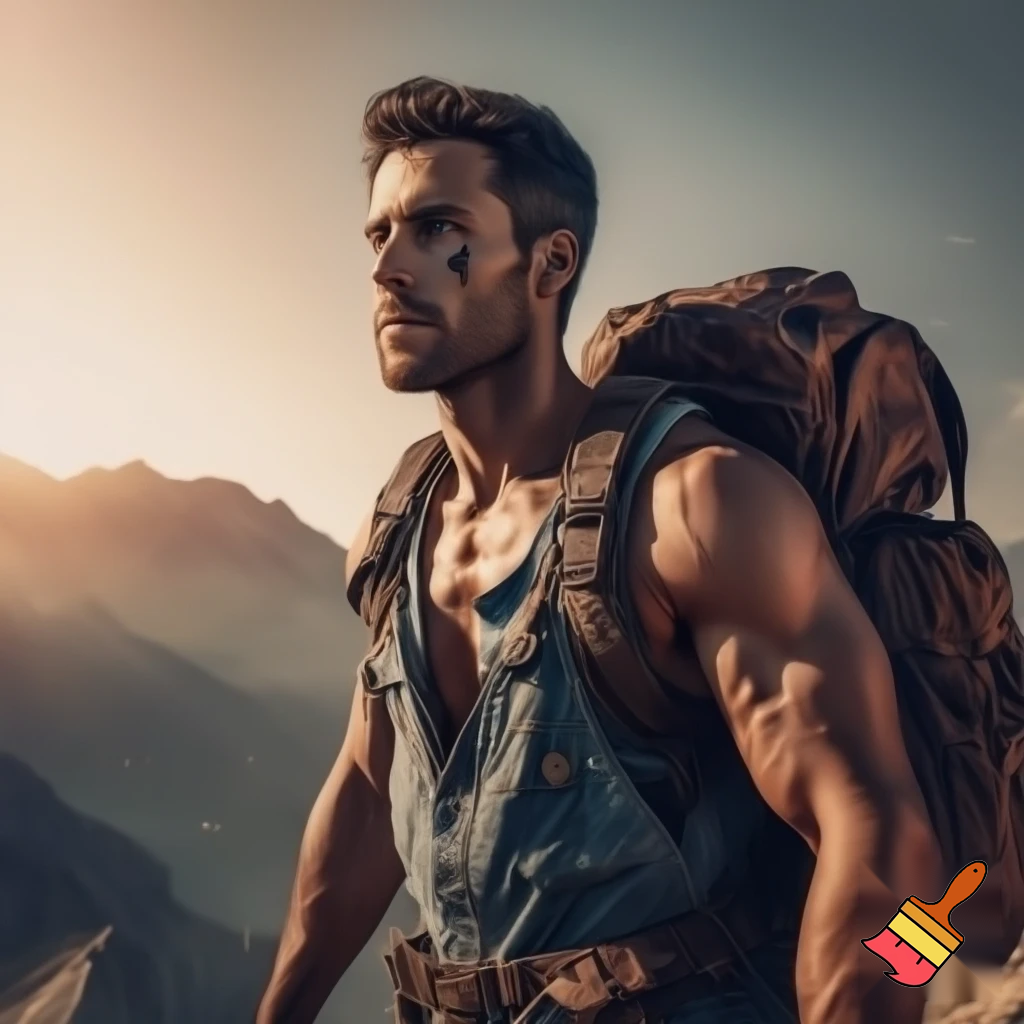 shirtless overall and backpack add