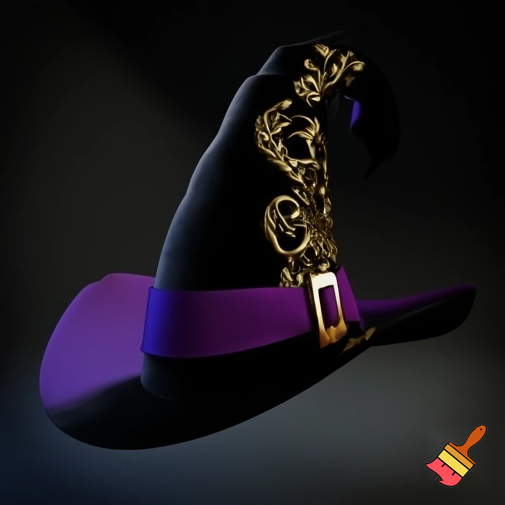 Black witches hat velvet purple and gold