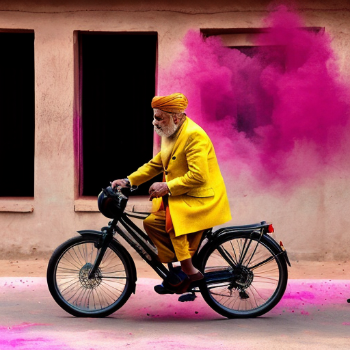 Ultra realistic 8K quality cinematic scene, Indian rural background, dusty village road, mud houses, soft natural daylight.
Center frame: Narendra Modi dressed like a poor villager, wearing simple old faded lungi and sleeveless baniyan, slightly worn-out look, sitting on an old black bicycle, realistic pedaling pose as if riding the cycle, natural motion feel, serious expression, full body visible.
On the left side: Rahul Gandhi wearing rich expensive formal suit (coat-pant), polished shoes, stylish look, holding a colorful pichkari (Holi water gun) in hand, confident expression.
On the right side: Lalu Prasad Yadav wearing premium coat-pant, luxury look, holding a bright pichkari, smiling expression.
All three characters short height proportion (slightly छोटा कद), full body visible, detailed hands and feet visible, realistic skin texture, cinematic depth of field, natural shadows, no cartoon style, no exaggeration, highly detailed fabric texture, realistic lighting, dramatic but natural atmosphere.
--ar 9:16 --ultra realistic --8k --sharp focus --no distortion --no extra fingers --no face change ( पिचकारी बंदूक वाली हो ultra realistic face cartooni na ho )