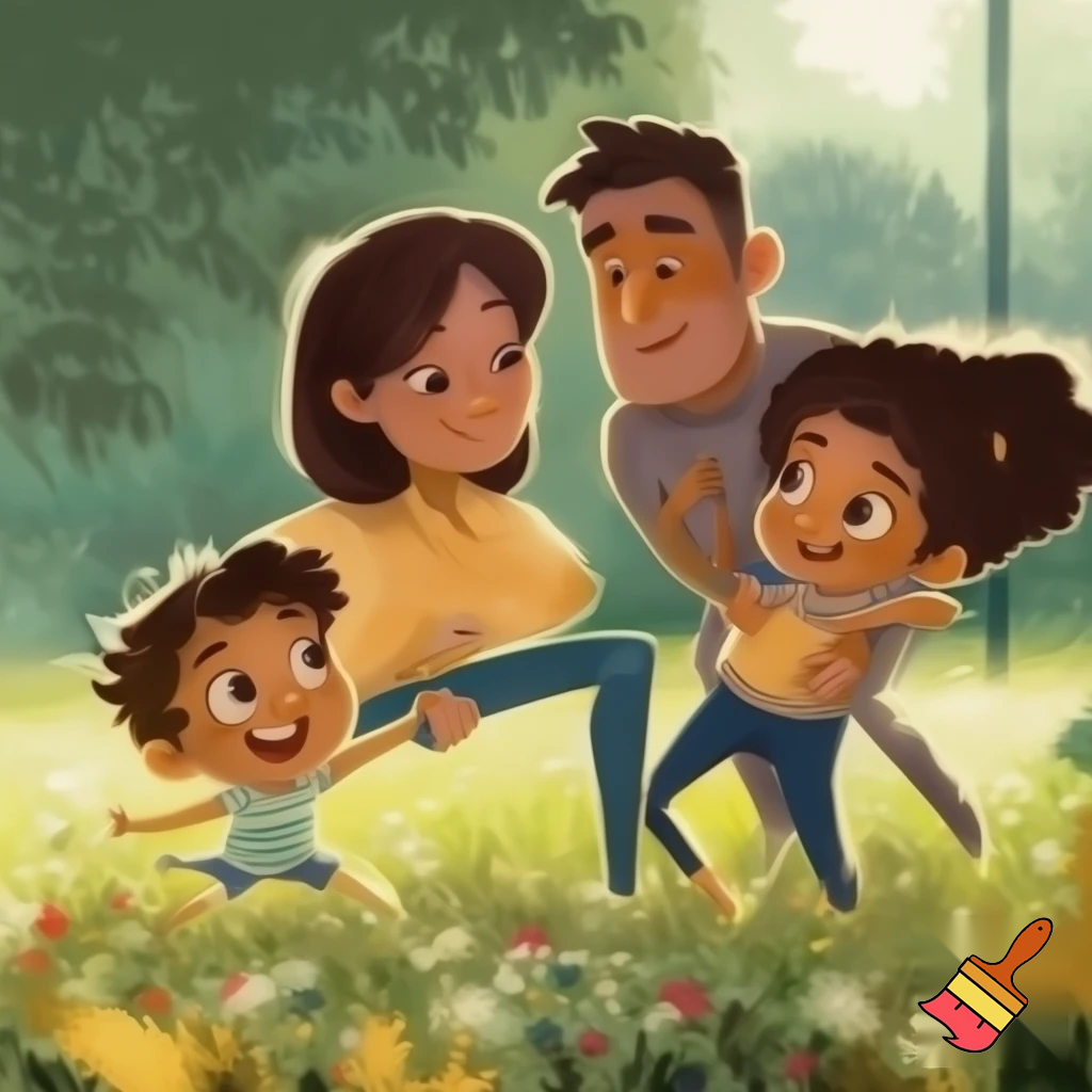 Family of four 11 year old boy, 6 year old sister, mum and dad