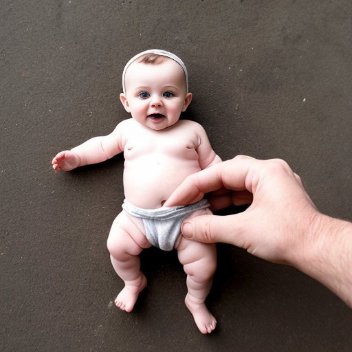 50 foot baby holding person in his hand.