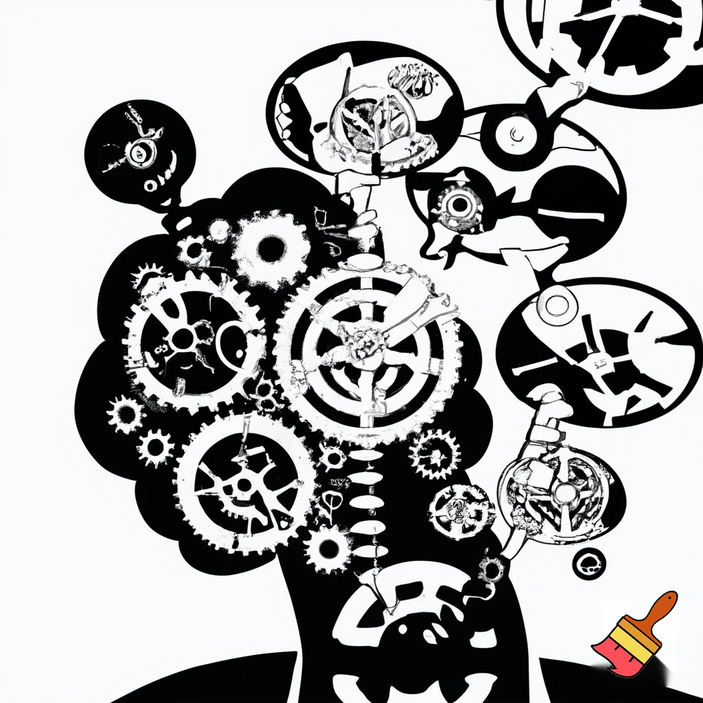 Brain running survival simulations

Cartoon brain with gears and multiple thought bubbles, running simulations, black and white, xkcd-style, abstract illustration