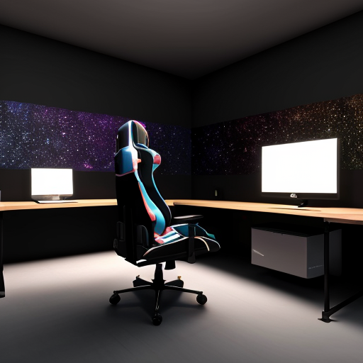Create a background for the intended streamer. The streamer's chair should face the computers, and the space should be dark to create a tense atmosphere.