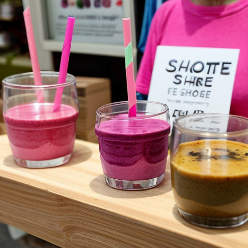 a stall in a shop giving out free samples of a pink smoothie