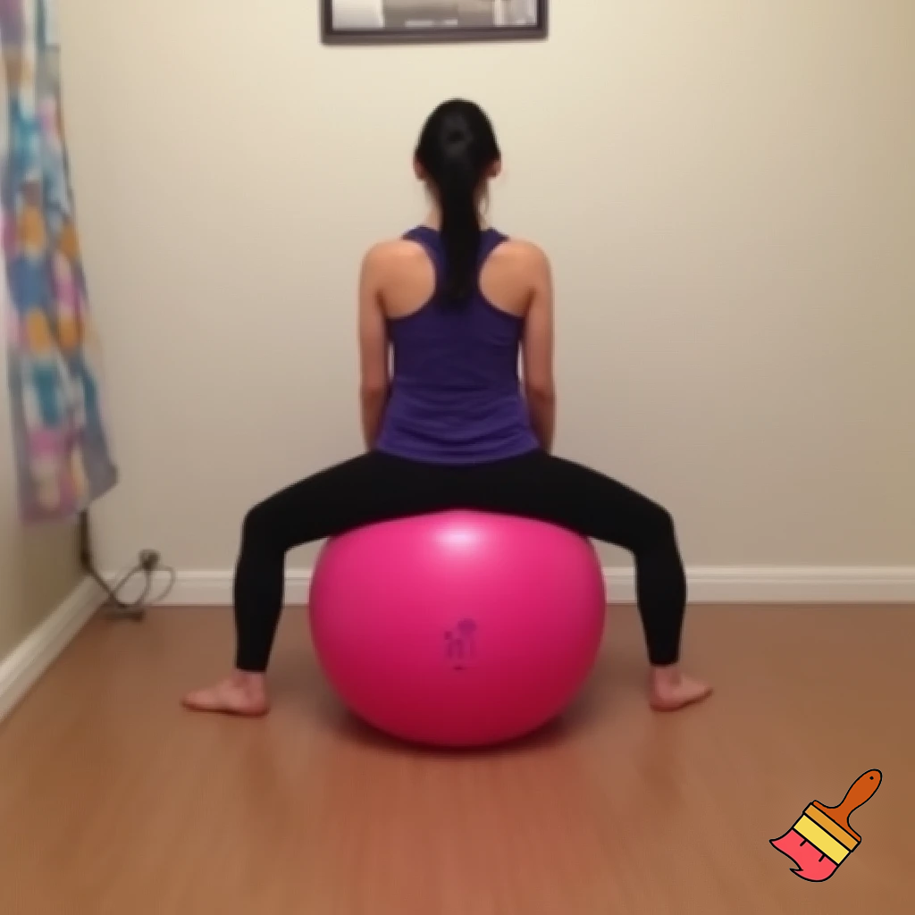 Woman sitting on yoga ball and I can see backside 