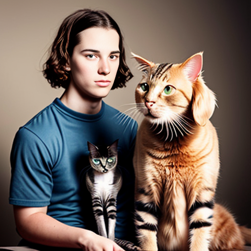 genarate the animals given(golden retriever and cat) in the pictures into a realistic human couple  