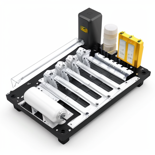 Technical cutaway blueprint of an advanced AI smart boxing bag system, labeled internal components, carbon fiber frame, layered foam core, electromagnetic adaptive density module, 360° pressure sensor grid, internal AI processor module, rechargeable battery system, magnetic charging dock, clean industrial design style, white background, technical illustration, engineering drawing, exploded view, high detail, precision lines, realistic materials, professional product design presentation