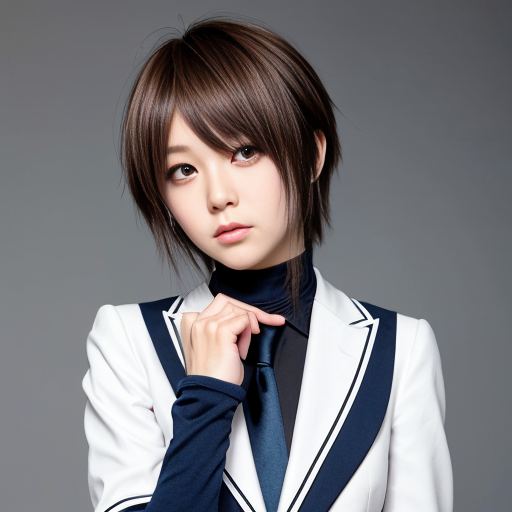 Haruka Sakura from Wind Breaker anime, male character, upper body portrait, serious and silent expression, battle-ready stance with slightly turned shoulders, hair short, straight with slight waves at ends, left side hair white, right side hair black, hair slightly messy and flowing with motion, heterochromia eyes: left eye gold, right eye dark blue, sharp and focused gaze, natural anime skin tone, wearing standard Furin High School uniform with small tears and battle damage details, white shirt slightly rumpled, navy blazer with emblem, red necktie, hands clenched and ready for combat, anime-style gloves on hands, dynamic pose suggesting imminent action, subtle motion lines for movement, simple light-colored background, clean and sharp anime line art, vibrant and saturated anime colors, realistic shadows and highlights on hair and clothing, determined and calm demeanor, slight wind effect making hair and tie move, upper body emphasis showing shoulders and chest area clearly, faithful to original character design, intense and focused aura.