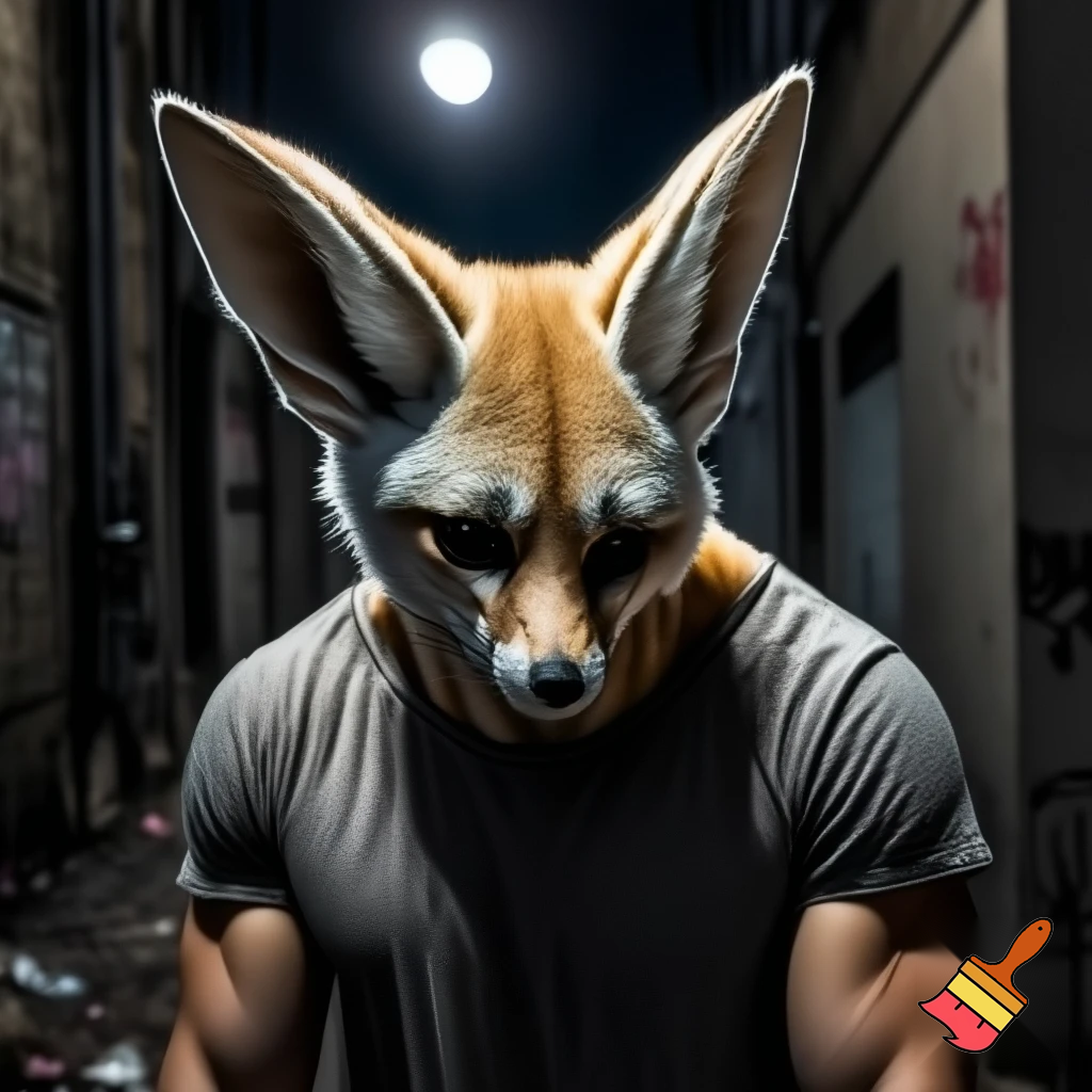 muscular anthropomorphic male fennec fox crying