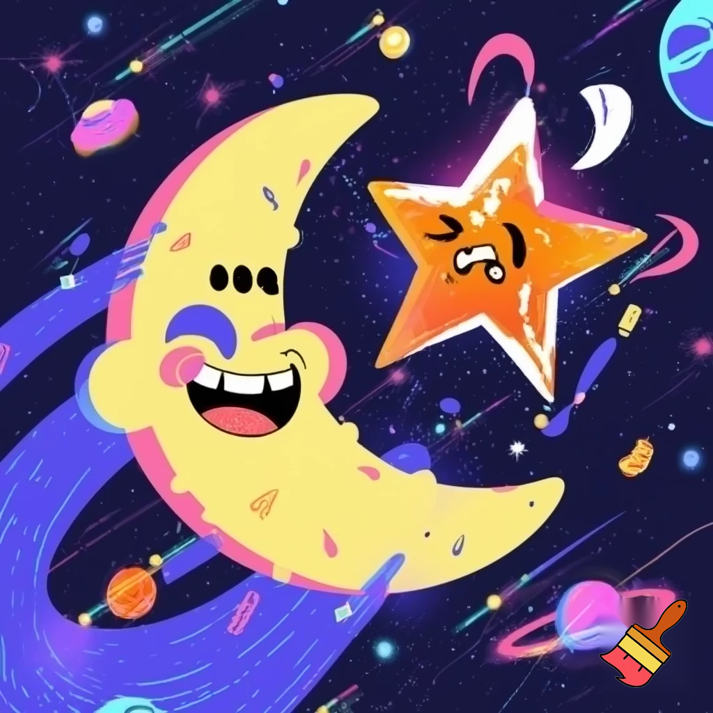 Star and a moon funky style cartoon