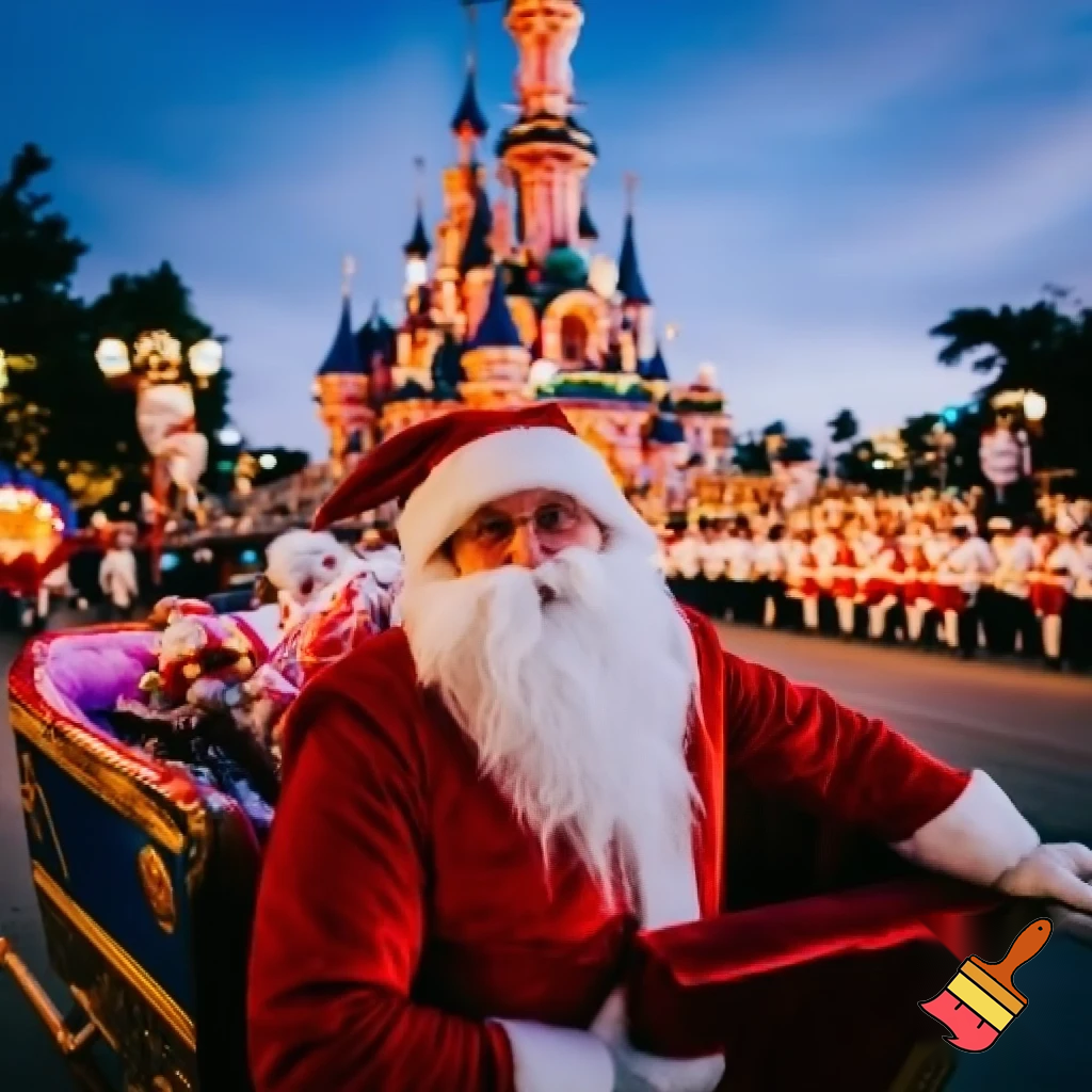 Santa Claus, France parade Paris Disneyland Santa sleigh castle Paris Santa Claus a big parade stage