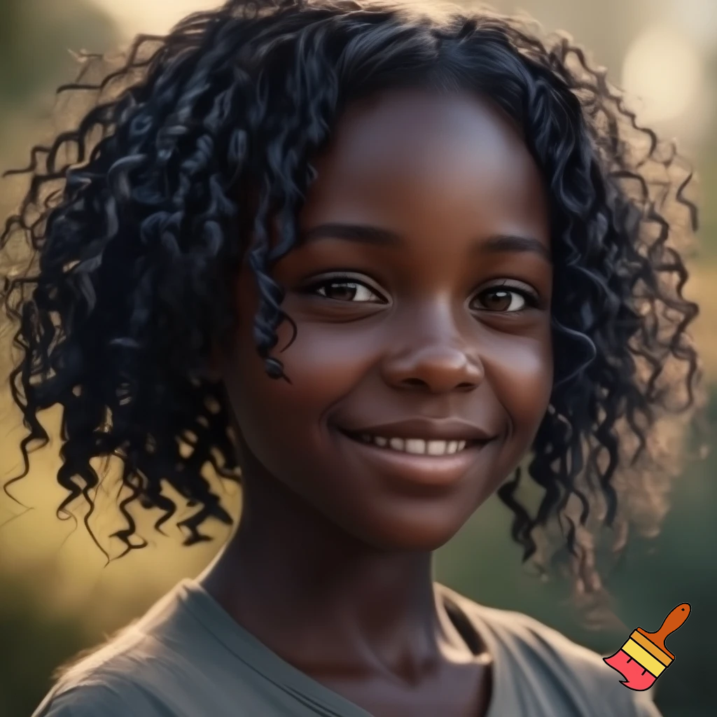 Black mix realistic curly head 12-year-old black girl 

