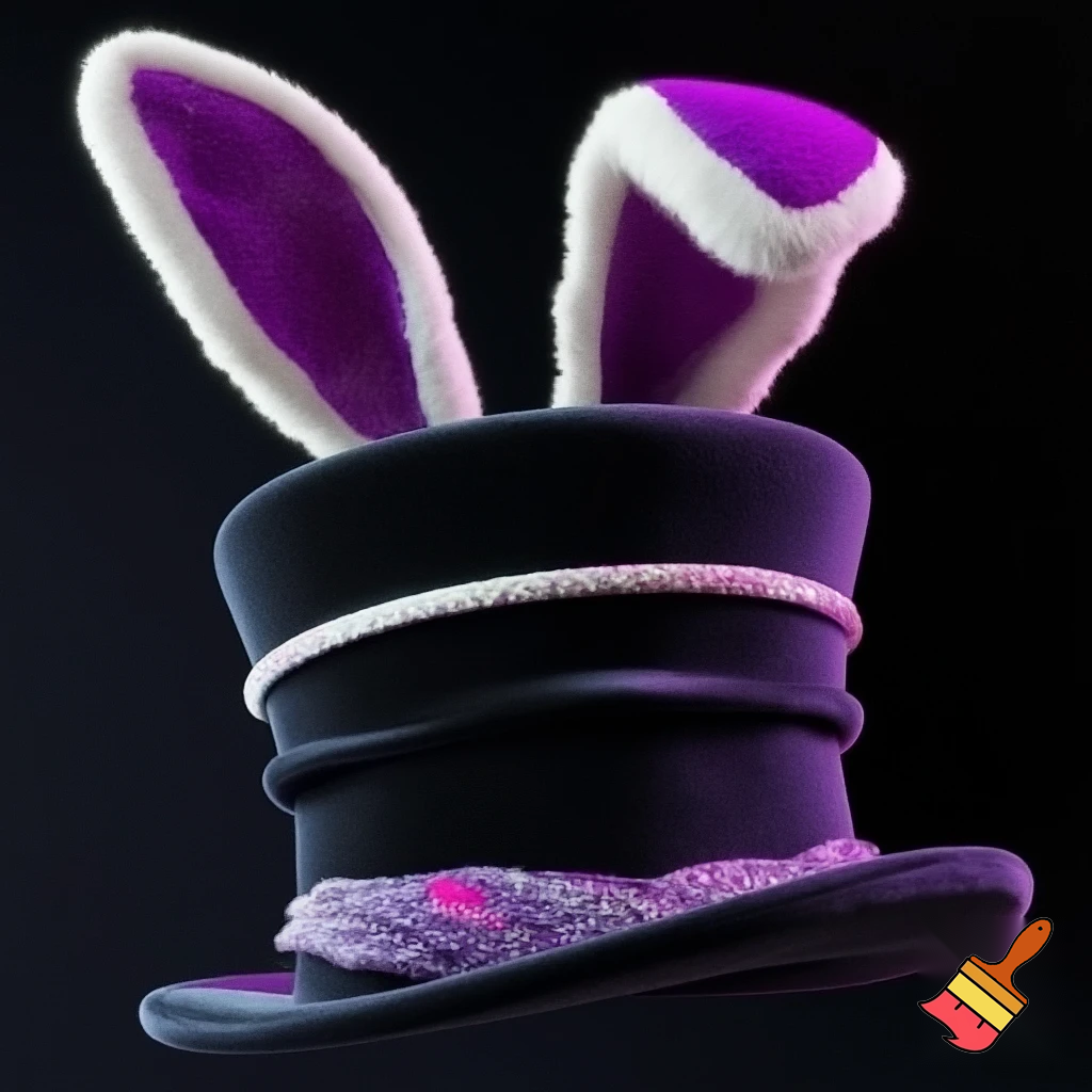 Black top hat with bunny ears velvet white and purple purple and white headband fabric and velvet glitter, purple and pink special present true special and delicate velvet white purple Easter bunny is bunny top hat velvet?