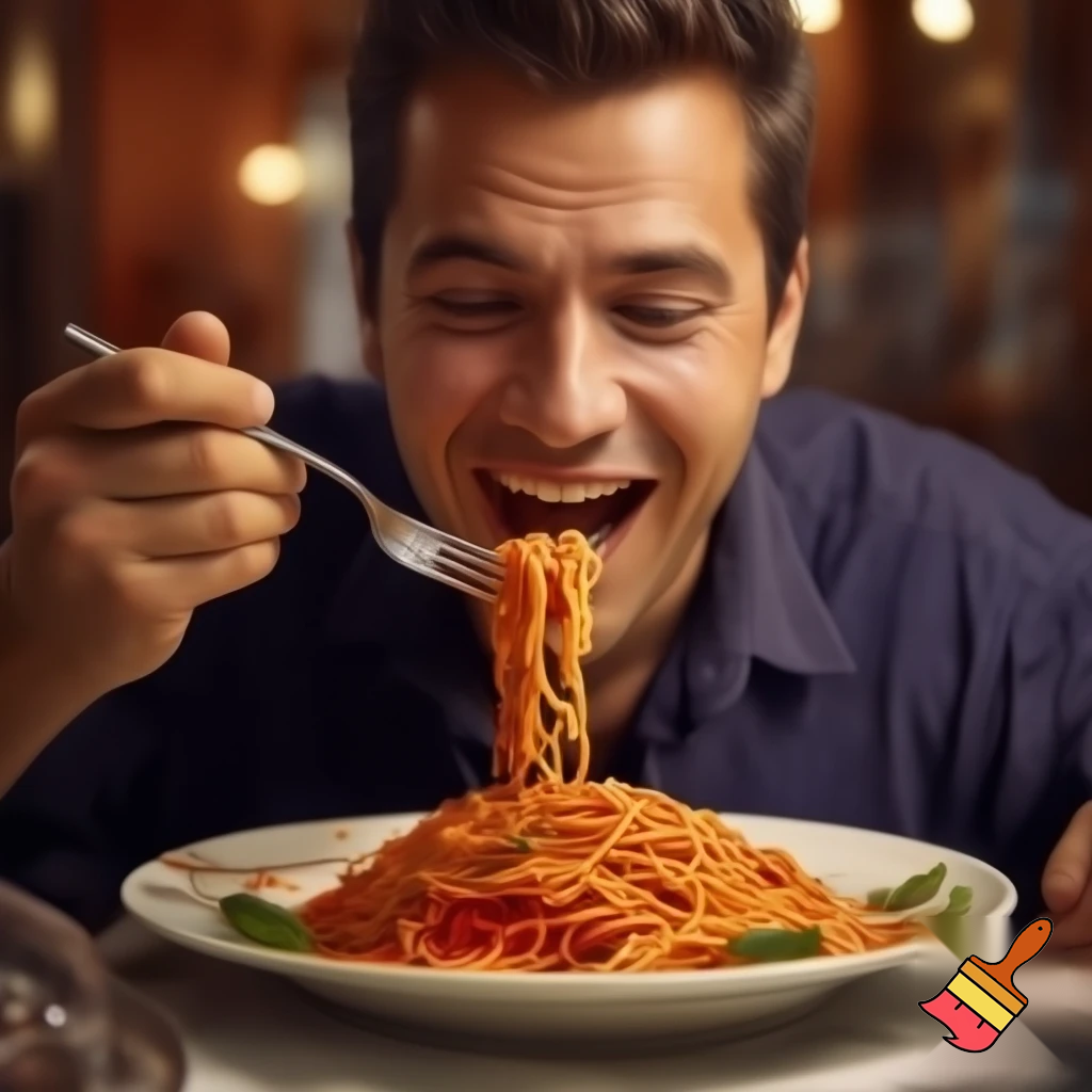 A man eating spaghetti 