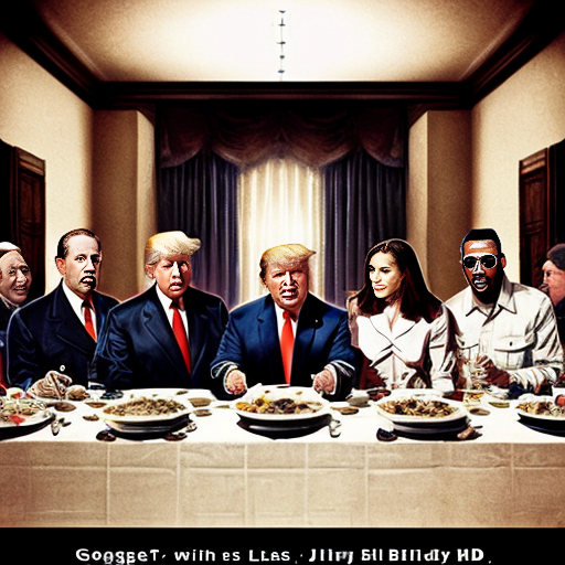 the last supper featuring george floyd, Adolf Hitler, Donald Trump, Jeffery epstien, bill Clinton p diddy, and George bush