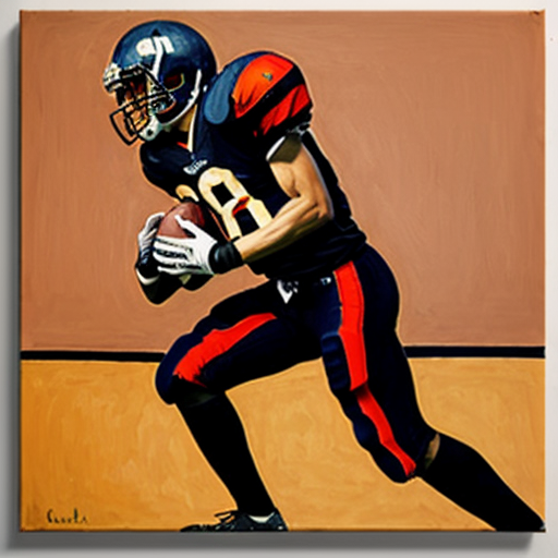 a cubist painting of a person playing football using warm red colours to show their passion for the sport