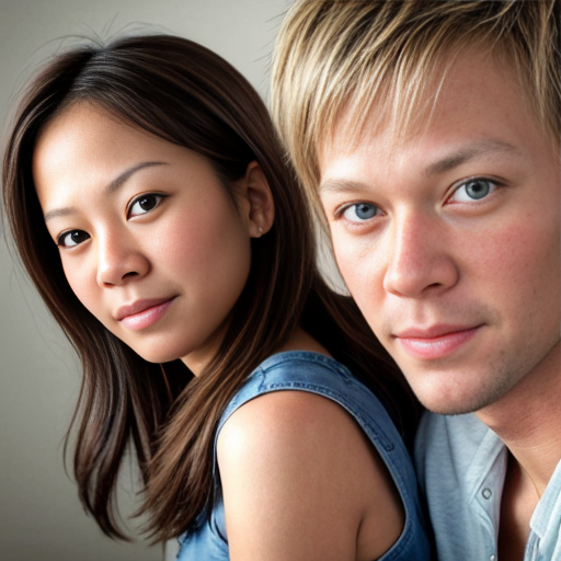 can you make a photo of a family of three thats not asian I have blonde hair and blue eyes im the wife
